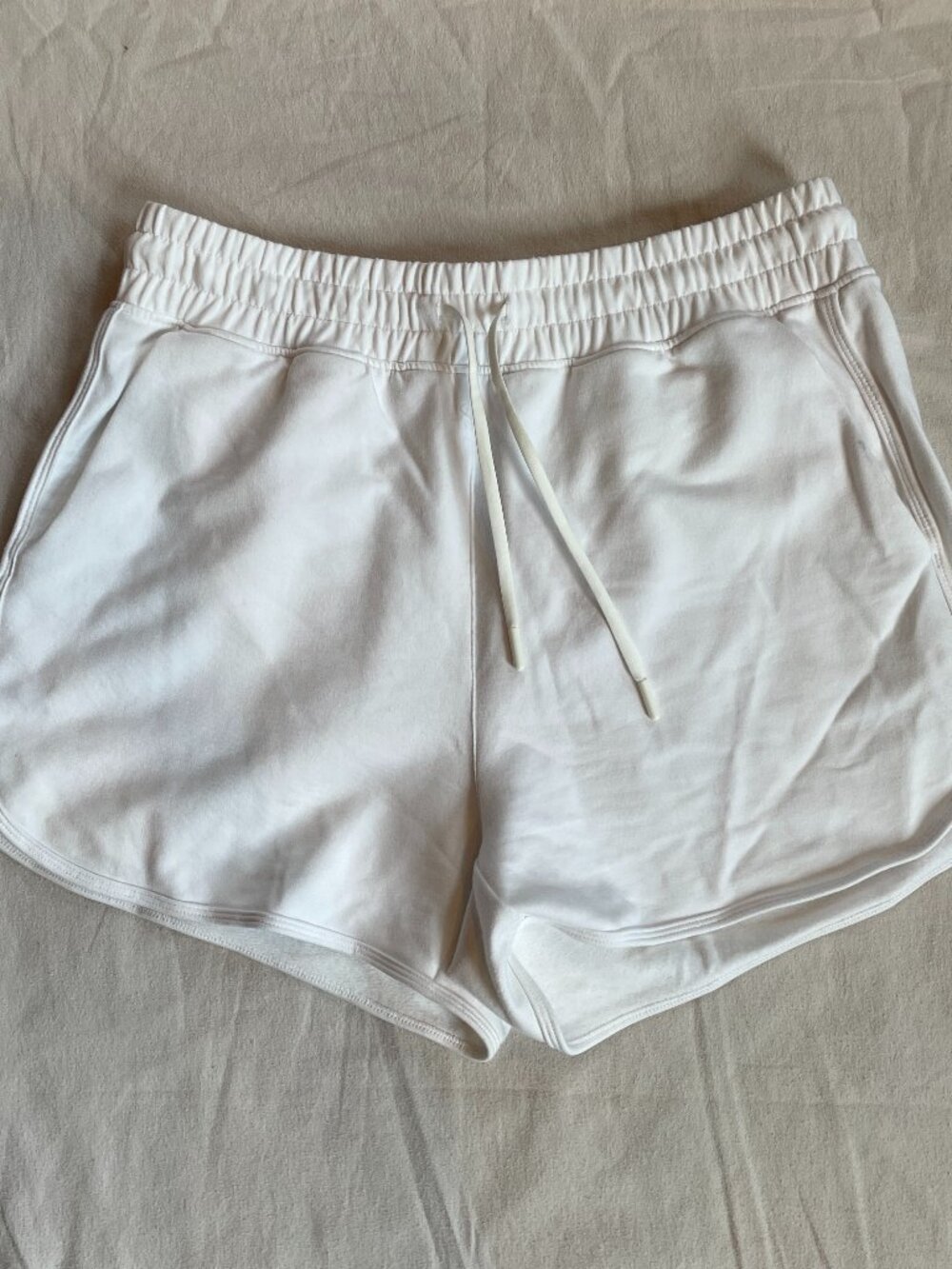 White Elastic Drawstring Soft Lounge Shorts M Cotton Modal